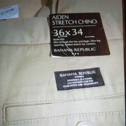 BANANA REPUBLIC.  "AIDEN STRETCH CHINO". KHAKI TROUSER S. 36 X 34 BEIGE 