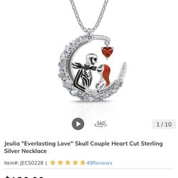  Brand New Jack And Sally Moon Sterling Silver Necklace 