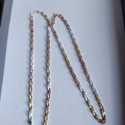 18" Tri-color 925 Sterling Silver Singapore Chain