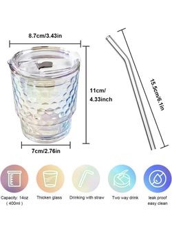 Glass Cups with Lids and Glass Straws 2 PCS Set, 14oz Drinking Glass Tumbler  Iced Coffee Cups with Lids, Cute Glasses Tumbler Cup Ideal for Everyday for  Sale in Elk Grove, CA 