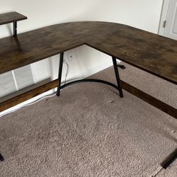 51.2” L-Shaped Corner Computer Desk w/ Monitor Stand – Like New