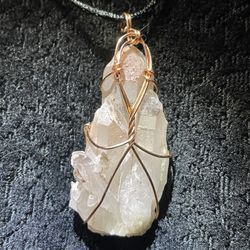 Raw Clear Quartz Crystal Point Cluster Wrapped In Copper Wire