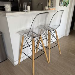 Mid-century Modern Acrylic Wood Bar Stools