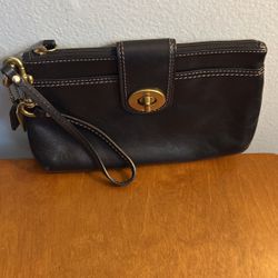 Coach Black Leather Clutch Wristlet 