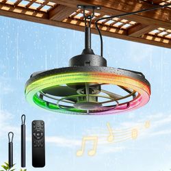 Outdoor Ceiling Fan with RGB Light and Speaker
