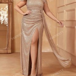 Plus Off the shoulder sequin Formal women’s dress 