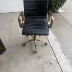 Heavy Duty Modern Desk Chair - Black Leather & Bronze Finish