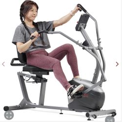 Sunny Health & Fitness Compact Performance Recumbent Bike With Dual Motion Arm Exercisers, Quick Adjust Seat & Optional Exclusive SunnyFit App Enhance