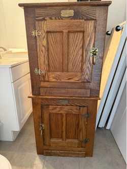 Vintage MCM White Clad Oak Wood Ice Box Nightstands