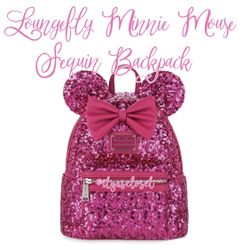 Loungefly Minnie Mouse Sequin Mini Backpack – Magenta Orchard NWT