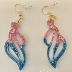 Dangle Earrings Pink/Blue Earrings Swirl Boho Holiday  2" Leaf Earrings Handmade