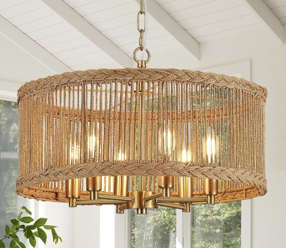 New Boho Rattan vintage gold Chandelier