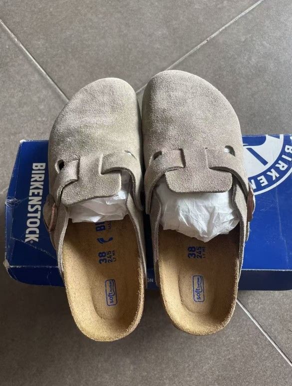Birkenstock Boston Clog Suede Sandal Taupe