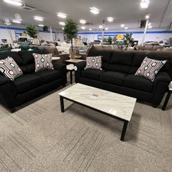 Black Fabric Sofa And Loveseat Set