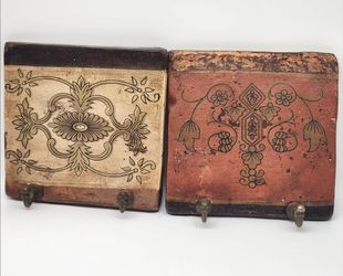 Square Mediterranean Handmade Painted Terracotta Brass Coat Hooks