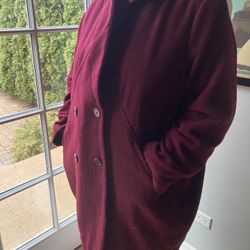 Women Burgundy Wool/ Poly Coat