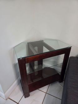 Corner TV Stand / Bar – Solid Wood & Glass, 3 Tiers