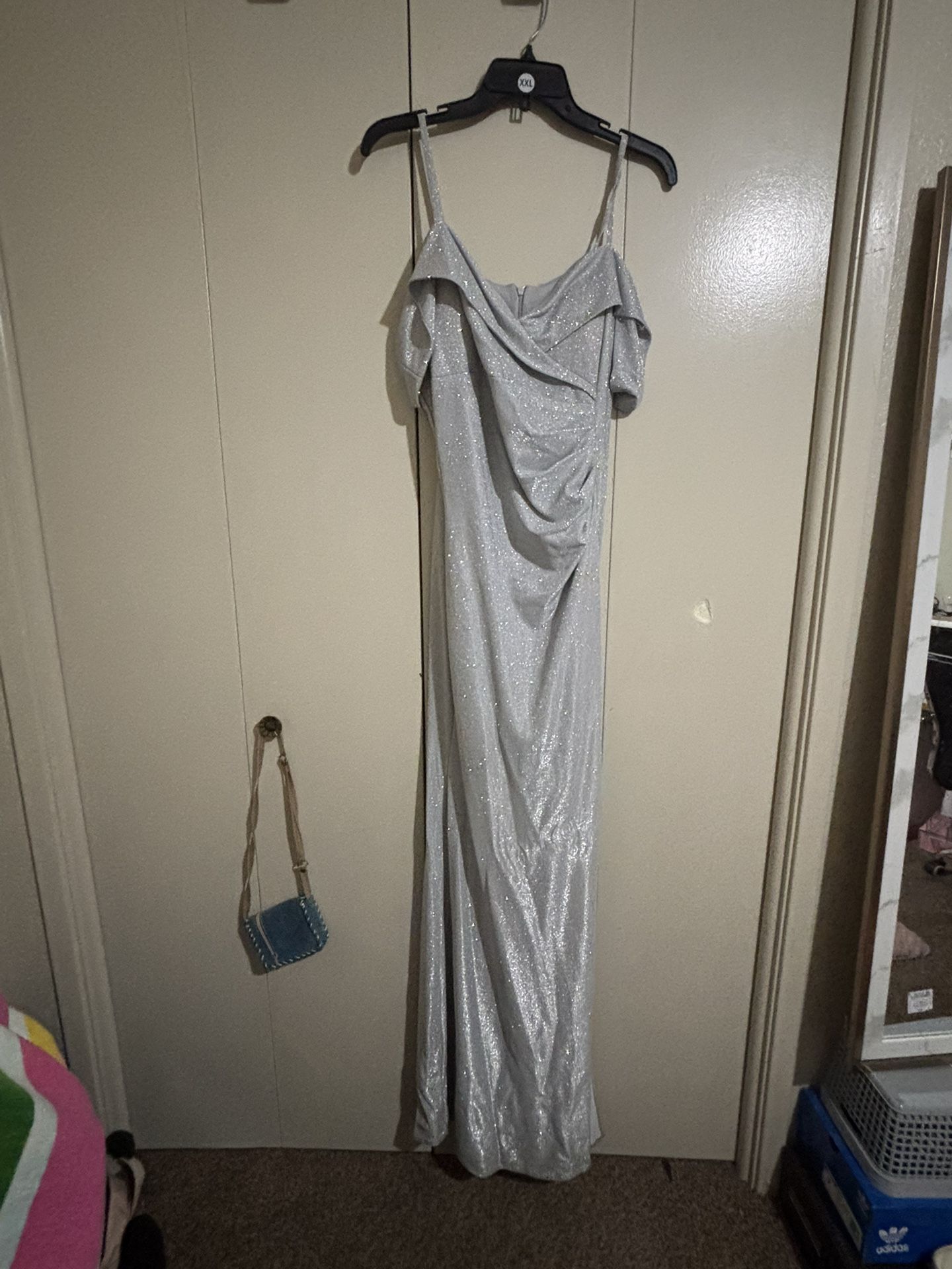 Glittery Silver Prom Dress