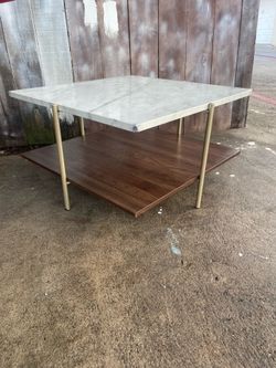 WALKER EDISON #JACKIE FAUX GREY WHITE MARBLE SQUARE WALNUT WOOD OAK BROWN LAMINATE INDOOR LIVING ROOM COFFEE TABLE
