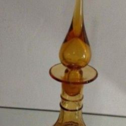 MID CENTURY RAINBOW GLASS DECANTER 12"