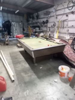 Pool Table with Balls and Cues