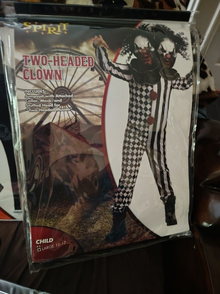 2 Headed Clown Costume Kids Large