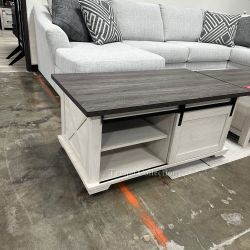 Rectengular Cocktail Table, Gray and Antique White Color, SKU#10T287-1