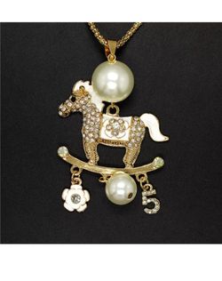 Crystal Pearl Rocking Horse Necklace