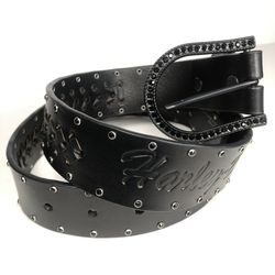 Harley Davidson Belt Leather Womens Small Jewel Studded Black Y2K