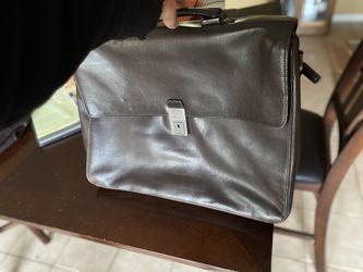 Calvin Klein Men's Genuine Black Leather Attache Briefcase Shoulder Bag