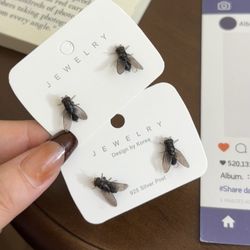 Fly Insect Stud Earrings 925 Silver Post