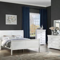 WHITE FULL Size bedroom set includes full bed, dresser, mirror and nightstand.