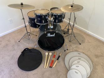 Pearl Tama drum set complete 5 piece 22 10 12 14 14” quiet cymbals stands new throne new Remo practice heads $360 cash 320 Superior ave Newport Beach 