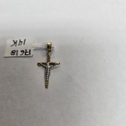 14k Gold Two Tone Gold Baby Cross Pendant.