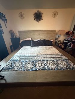Free King Size Platform Bed Frame with Headboard
