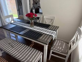 White and Dark Wood Dining Table Set