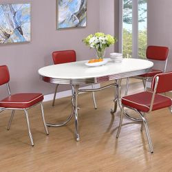 5 PIECE OVAL KITCHEN DINER DINING TABLE SET RETRO RED CHAIRS