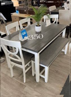 Beautiful! 6-pc dining table set with bench new in box