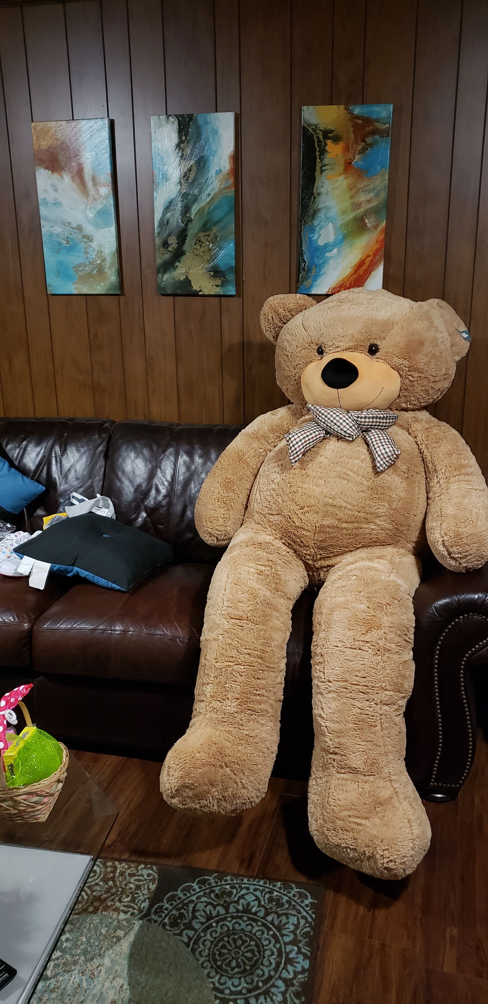 giant teddy bear over 6 feet tall, ready to meet up today