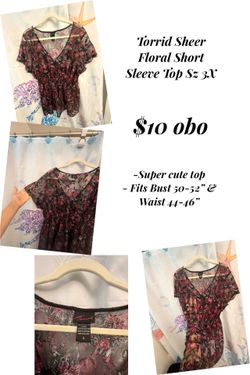 Torrid Sheer Floral Short Sleeve Top Sz 3X