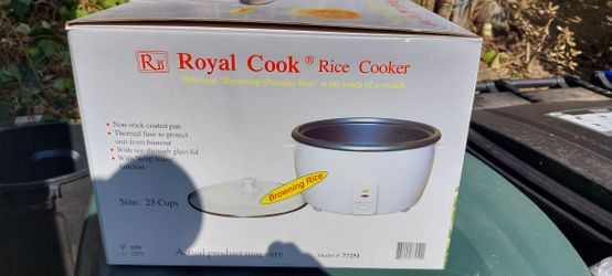 ROYAL COOK RICE COOKER 25 CUP WITH CRISPY RICE GLASS LID.