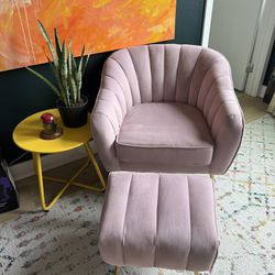 Pink Accent Chair + Ottoman