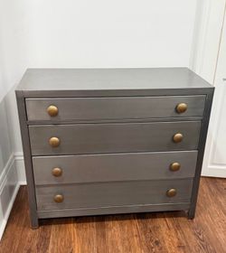 Modern Charcoal 5-Drawer Dresser w/ Brass Knobs – Great Condition
