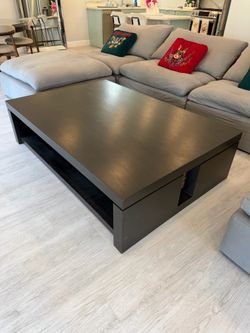 Holly Hunt Designer Espresso Wood Coffee Table with Open Shelf – 62”