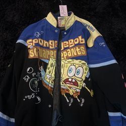 Vintage JH Designs SpongeBob SquarePants Embroideredy NASCAR Jacket Size Mens XXL