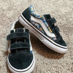 Vans Off The Wall Blue And Yellow Floral Low Top Sneakers Size 8.5