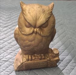 Cute Bronze Color Painted Ceramic Owl Figurine