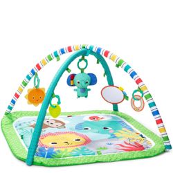 Bright Starts Wild Wiggles Baby Activity Gym & Play Mat with FoldingToy bar, Newborn and up - Green, 18.5” x 29.1” x 29.1”