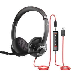 USB Headphones with Microphone for PC, Laptop Headset with Noise Canceling, Online Control for Home Office, Online Class, Skype Zoom