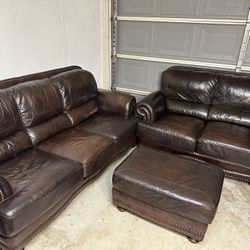 Brown Leather Sofa And Ottoman 